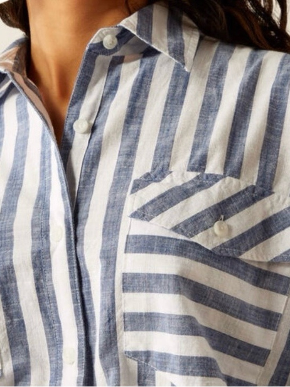 Ariat Navy and White Striped Button-Up Shirt - Picture 8 of 8